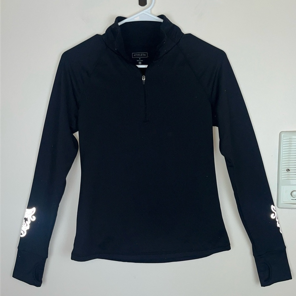 Athleta Women's Quarter Zip Black with Reflective Design, Size Small